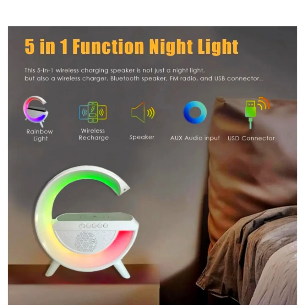 Desk Versatile Lit Lamp with Wireless Charger, Mood Lighting with Bluetooth